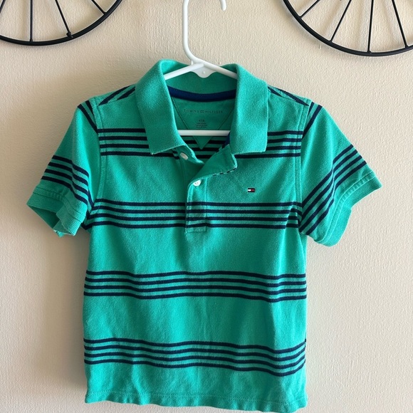 Tommy Hilfiger Green and Navy Striped Polo Shirt (boys 4T) - Picture 1 of 3